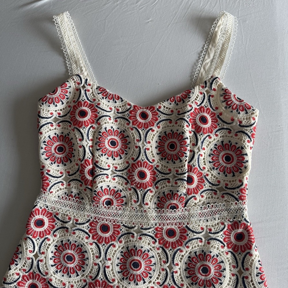 J Crew Crochet Lace A Line Dress Size 0 4th of July Boho Cottage 60s Festival - Picture 3 of 14